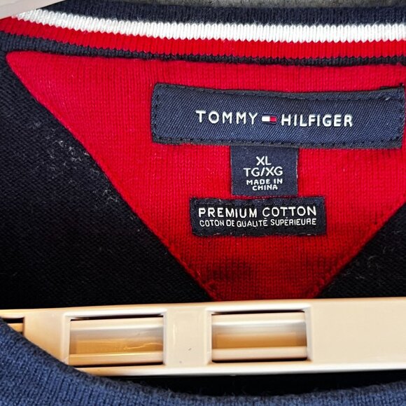 Tommy Hilfiger Mens Colorblock Crewneck Sweater XL Premium Cotton Navy White Red - Picture 5 of 11